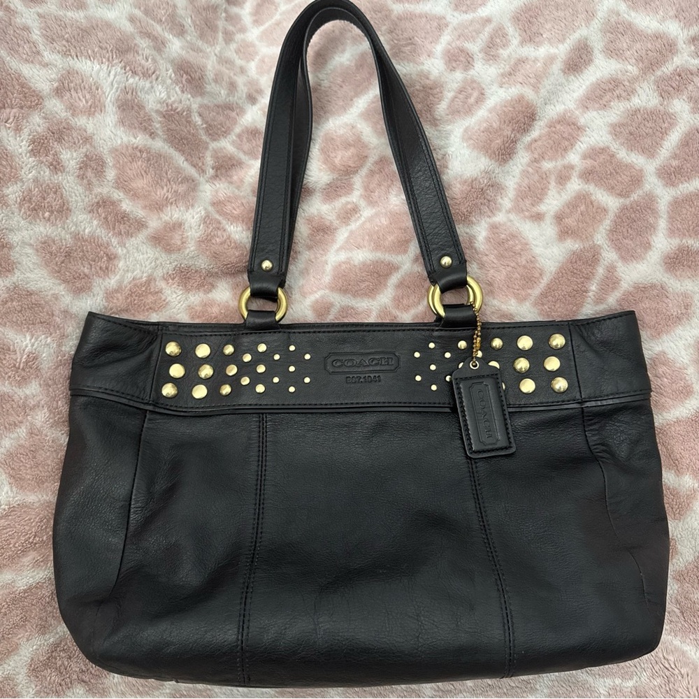 Vintage Coach Black Leather Tote Bag
